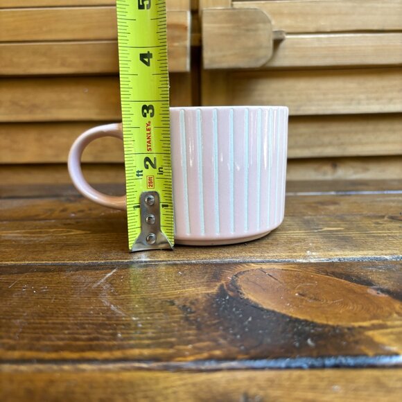 Pink Ribbed Stoneware Mug – Modern Matte Ceramic – Microwave Safe - Picture 2 of 4